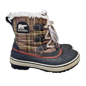 Sorel short brown plaid duck winter boots women's  6